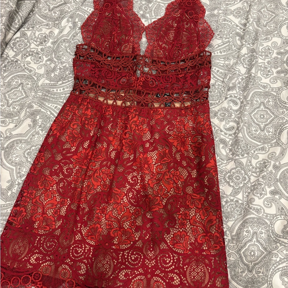 For Love And Lemons Red Lace Dress